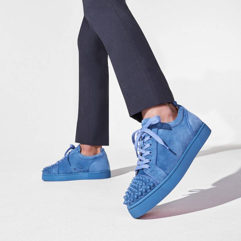 Men's Christian Louboutin Louis Junior Spikes Orlato Suede Low Top Sneakers - Jeans [1623-850]